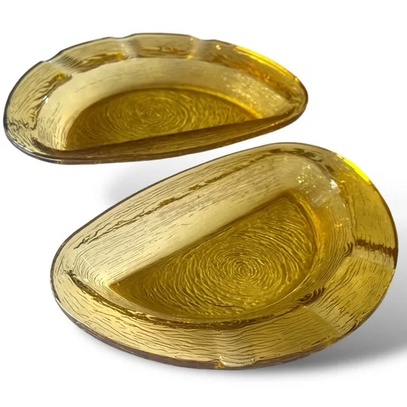 VTG MCM Honey Pressed Glass Ashtray | Set of Two Half Moon - Picture 6 of 13